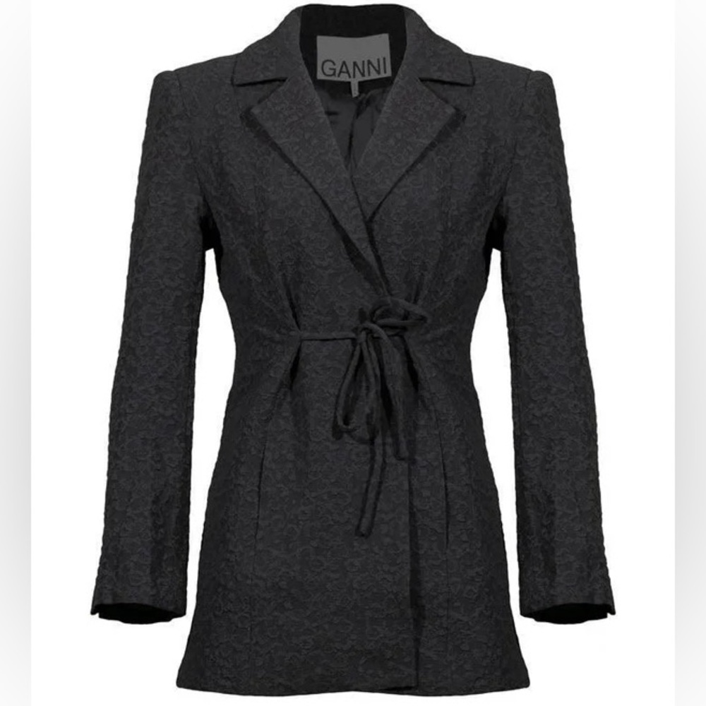 GANNI Textured Tie String Blazer